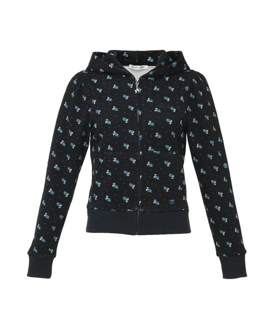 Fitted Zip-Up Hoodie with Floral Motifs