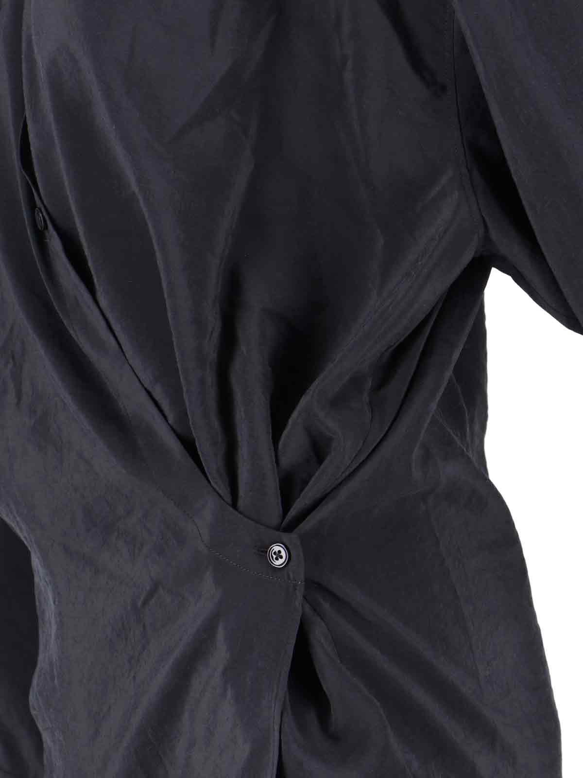 Black Draped Cotton Silk Draped Shirt
