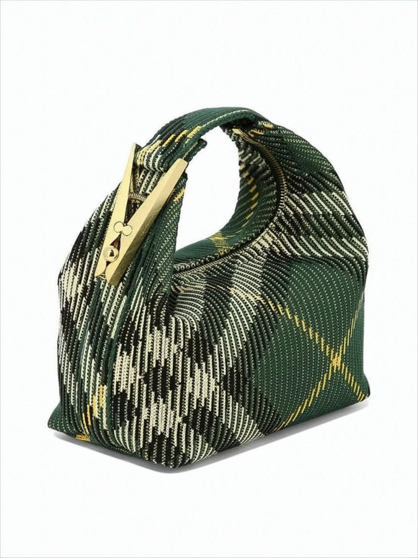 Structured Plaid Nylon Shoulder Bag