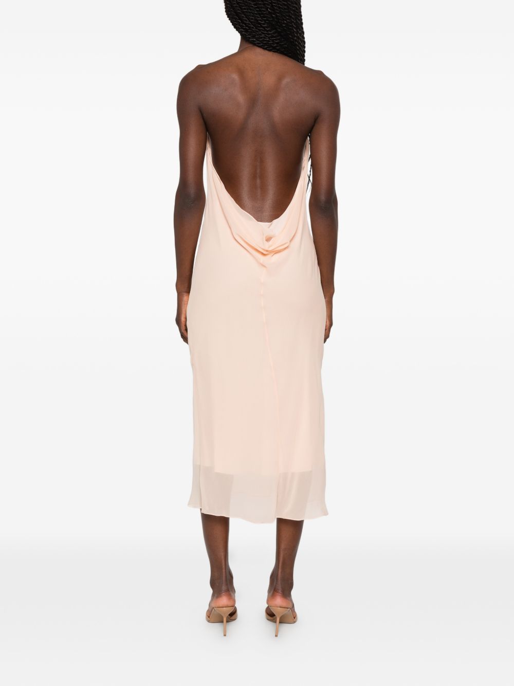 Pink Backless Cowl Neck Layered Dress