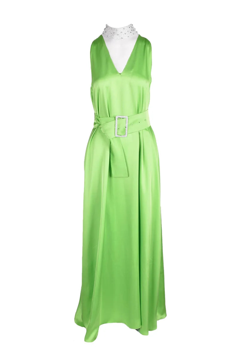 Maxi Dress with Detachable Collar - Apple Green