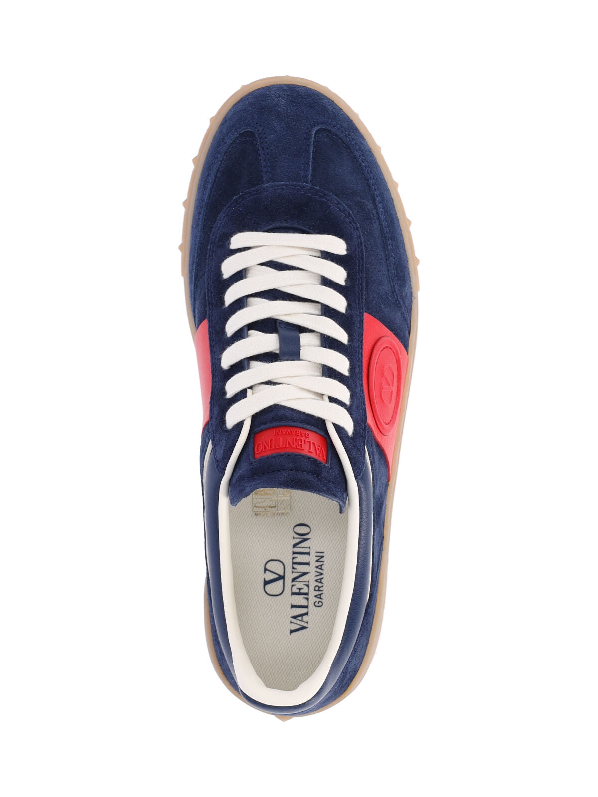 Navy Blue Red Panel Suede Sneakers