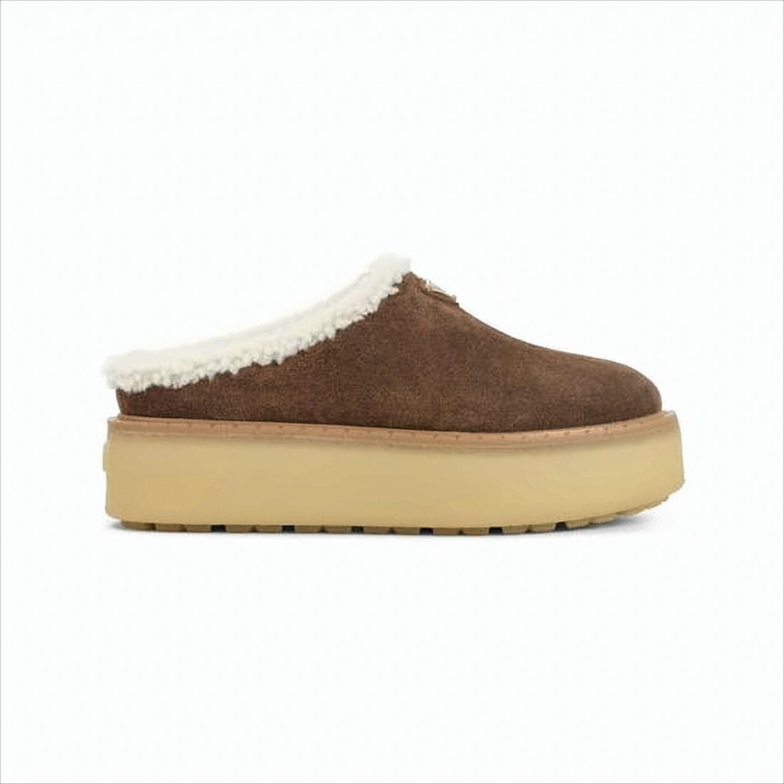 Plush Suede Mule With Triangular Logo Plaque