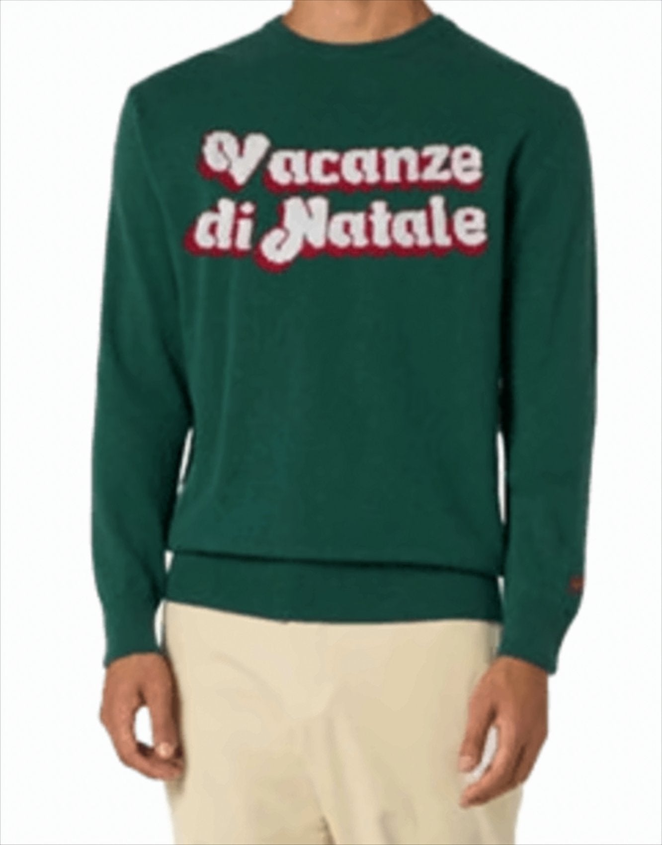 Crew Neck Wool-Cashmere Blend Sweater with Jacquard Detail