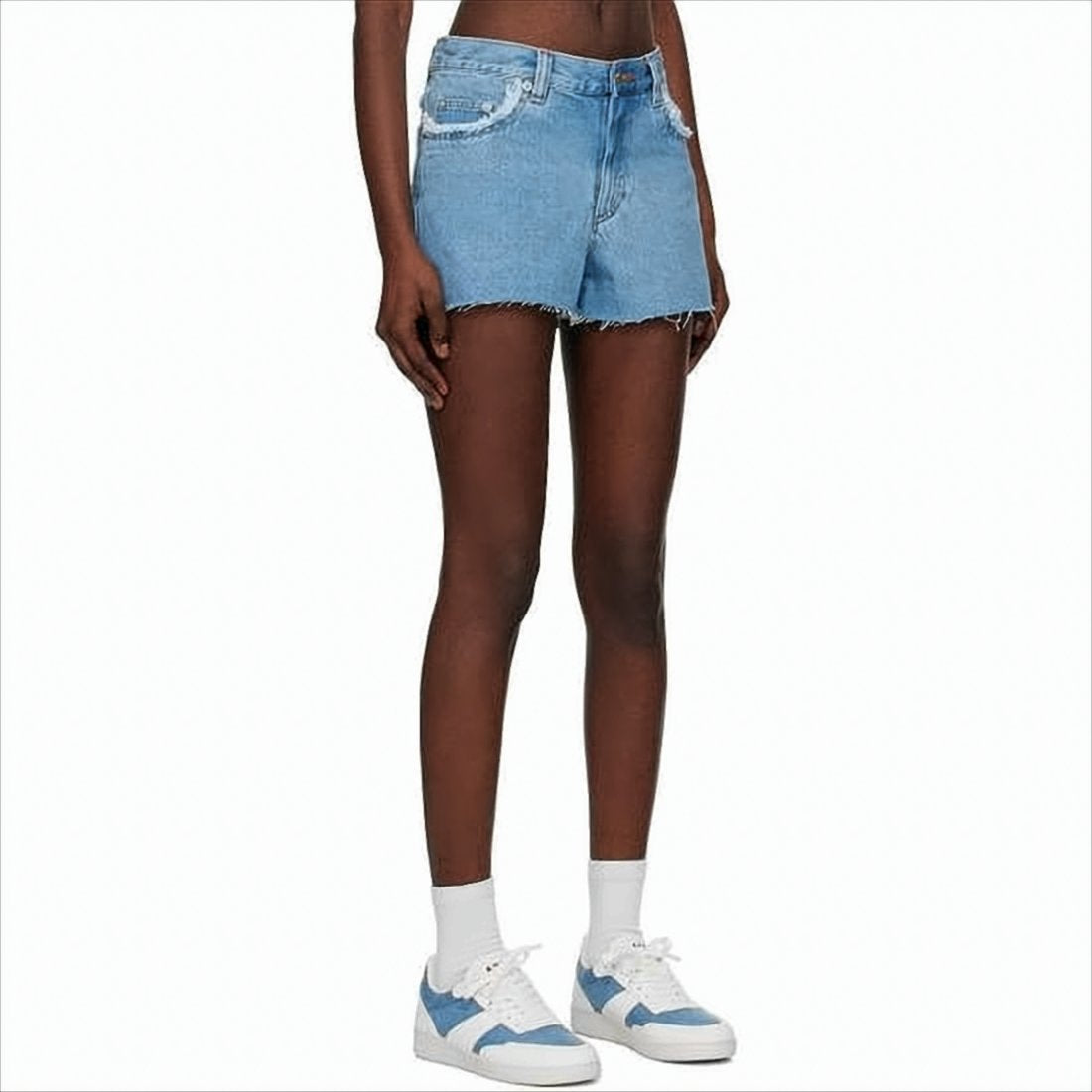 Light Blue Denim Shorts with Frayed Hem