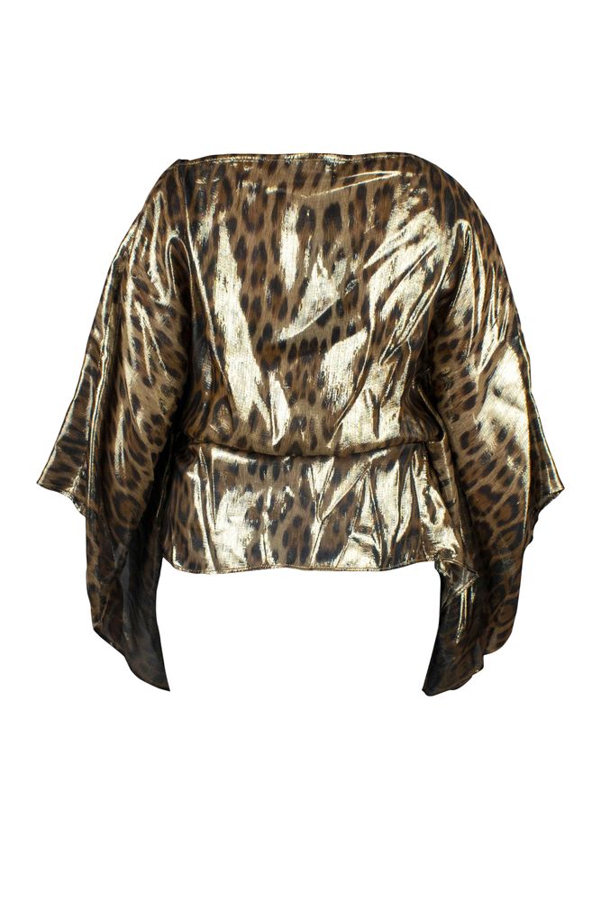 Gold Silk Kaftan With Leopard Print
