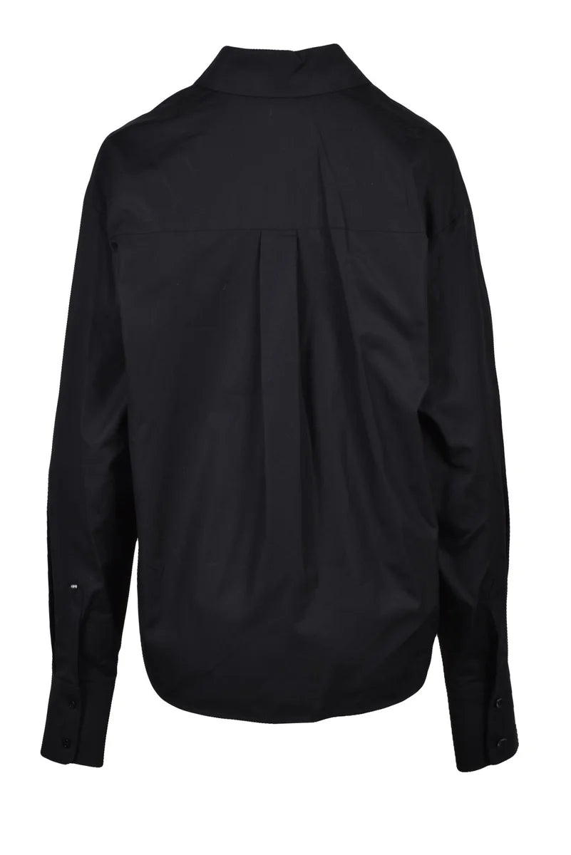 Cotton Shirt with Tie - Black
