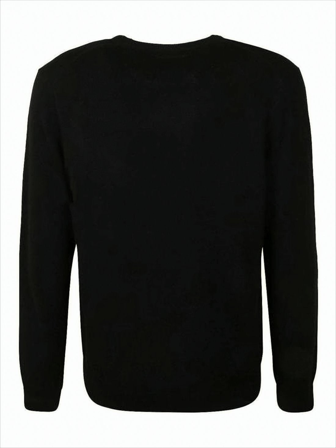 Black Wool Sweater with Classic Crew Neckline and Ribbed Finish
