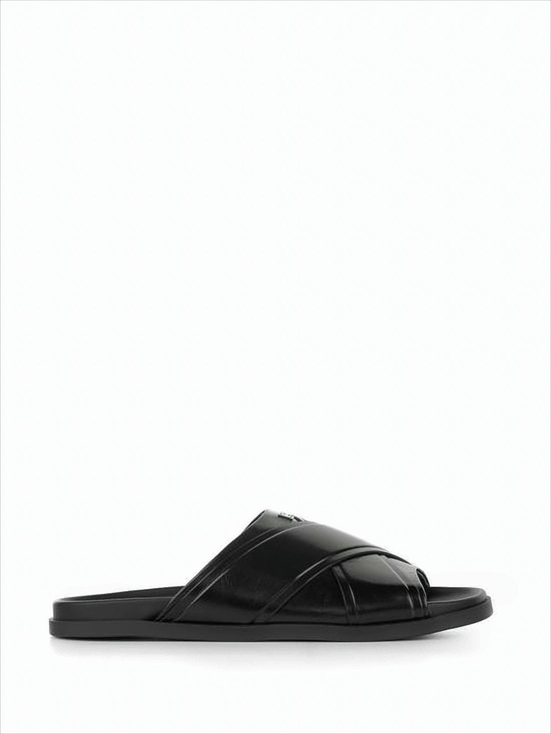 Slip-On Mules with Overlapping Leather Straps and Square Metal Detail