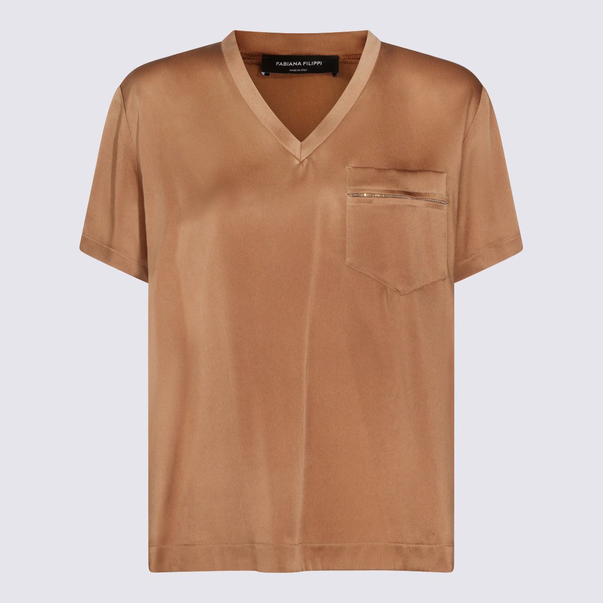 Brown V-Neck Short-Sleeve Top