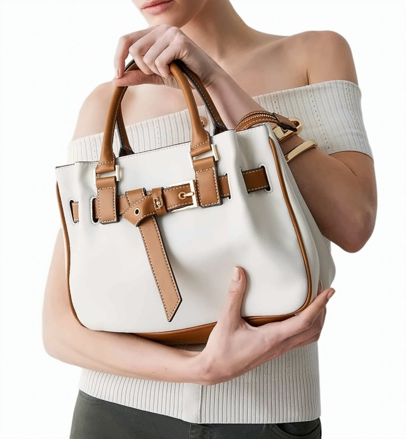 Two Tone Buckle Handbag