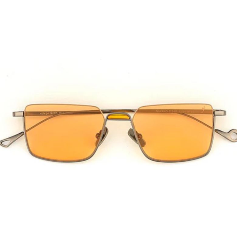 Nakano C.3-67 Rectangular Amber Tint Sunglasses with Curled Temple Detail