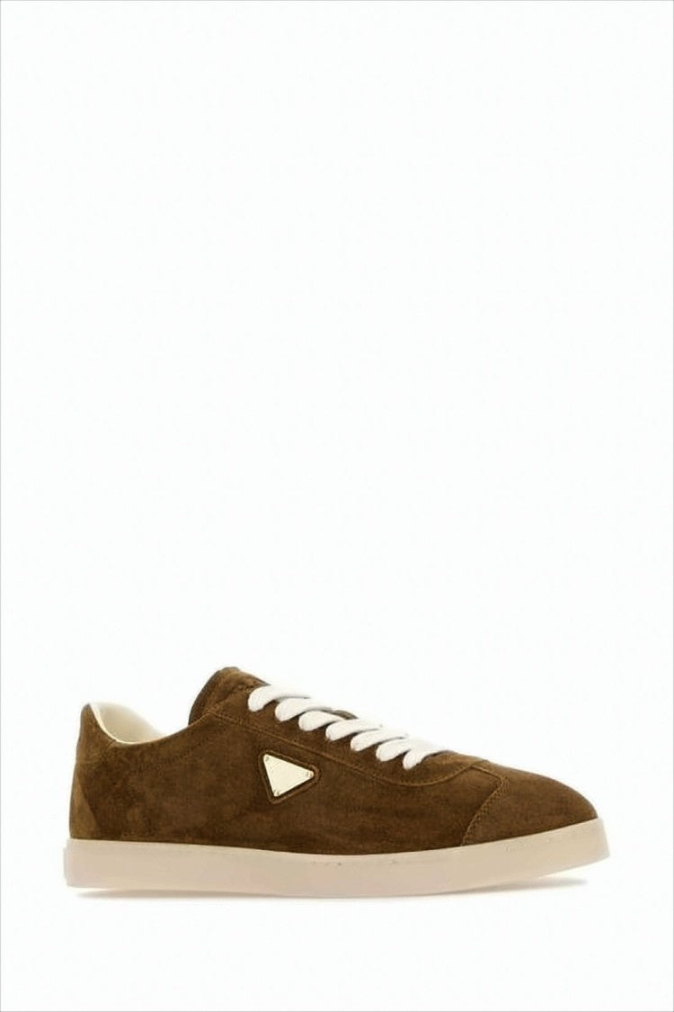 Low-Top Suede and Calf Leather Sneakers with Triangular Logo Plaque
