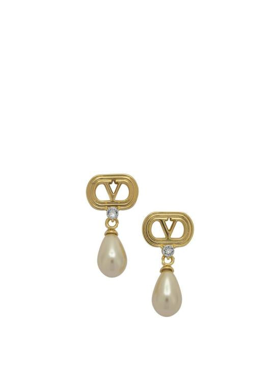 Yellow Brass Oval Frame Earrings with Teardrop Pearl Pendant