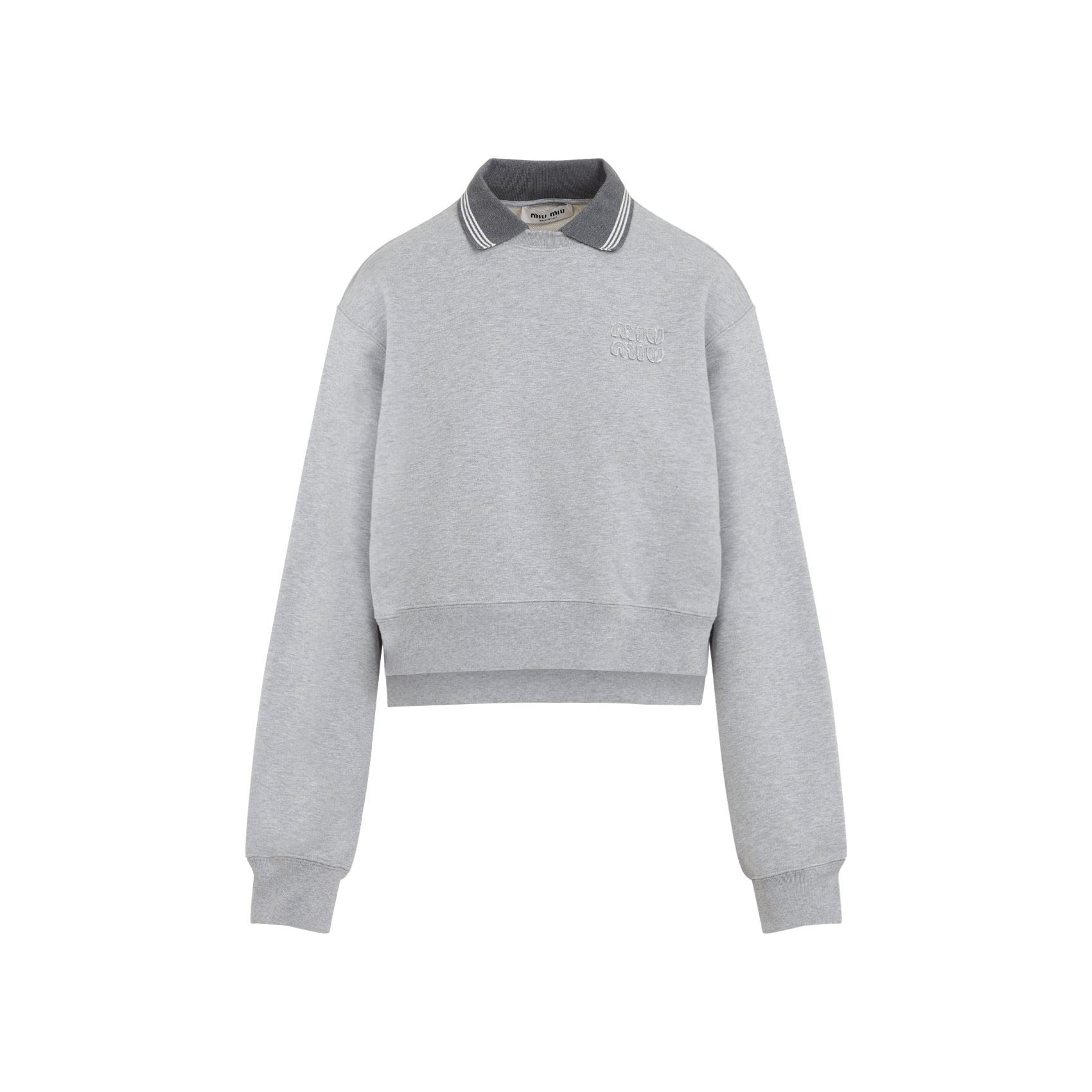 Cropped Heather Grey Sweatshirt with Contrasting Ribbed Details