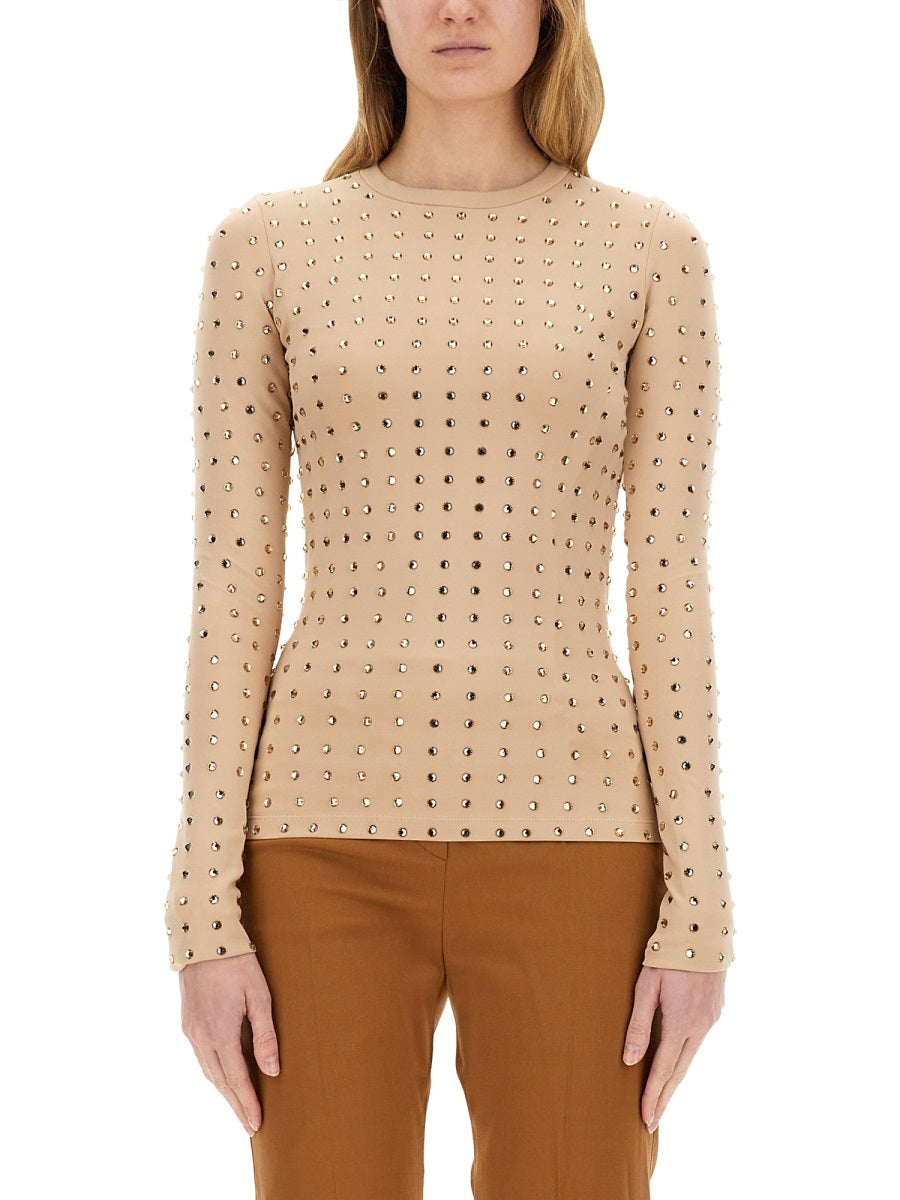 Fitted Crystal-Embellished Long-Sleeve Top