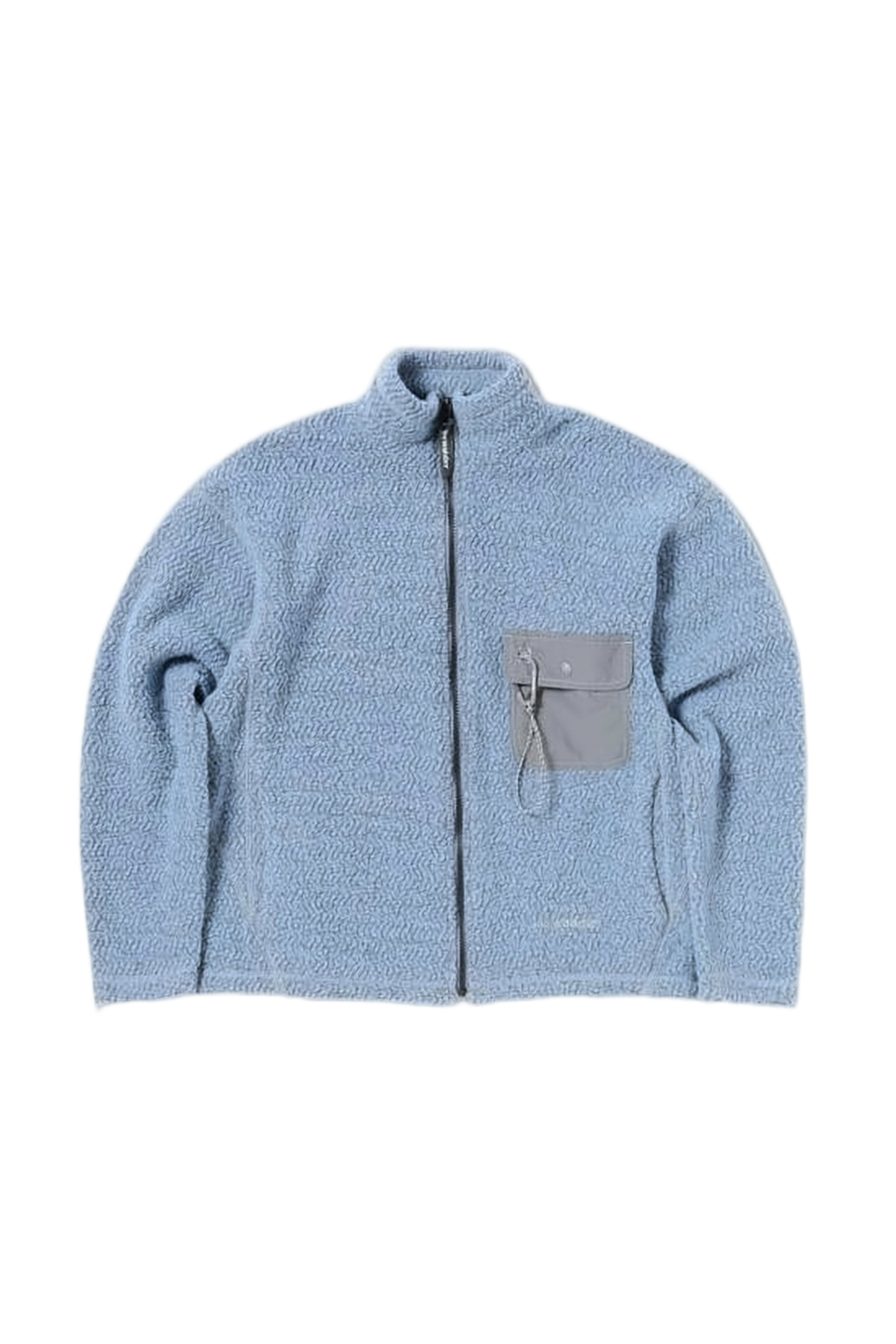 Textured Plush Jacket With High Collar And Contrasting Pocket