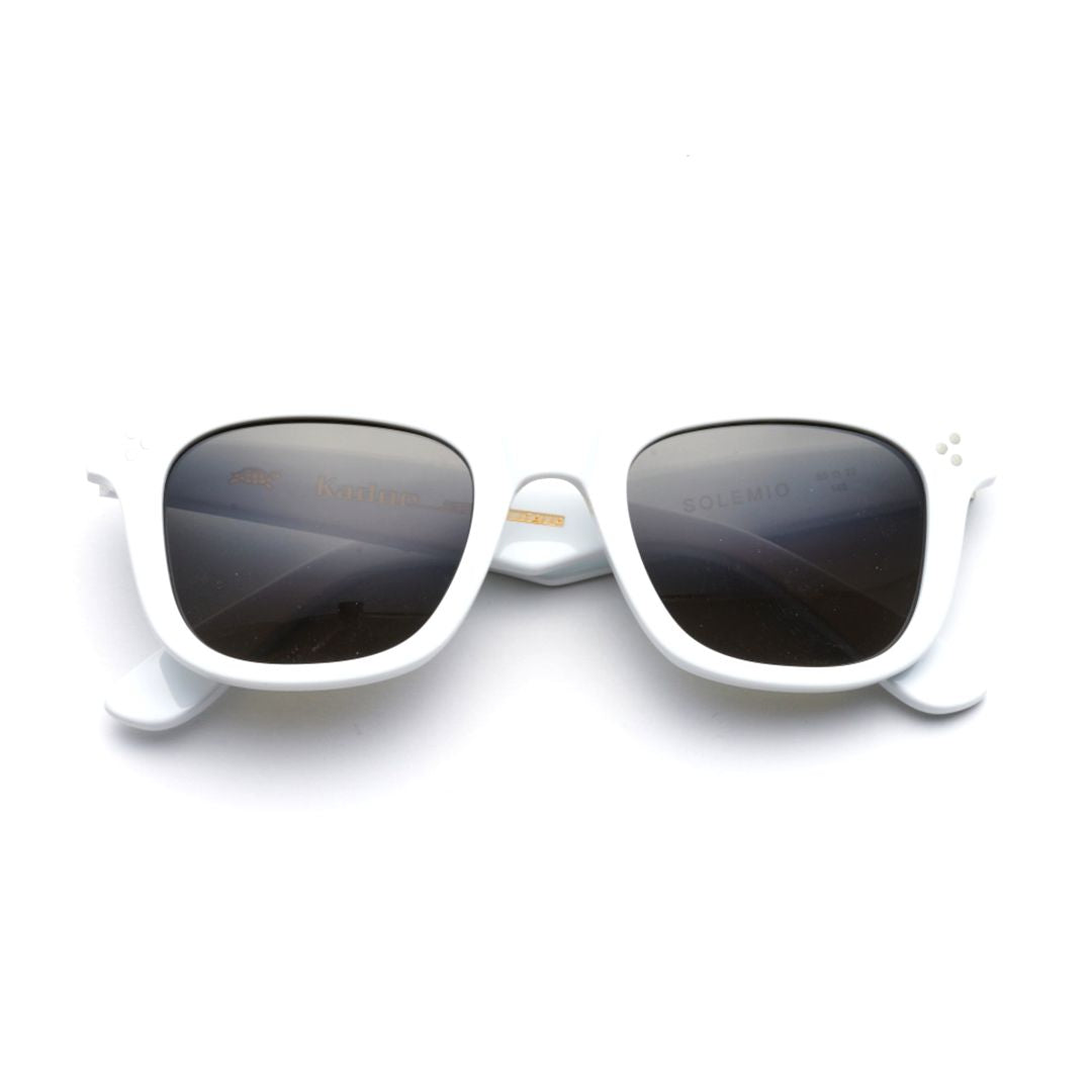 Solemio Bold Rectangular Frame Sunglasses with Glossy White Finish