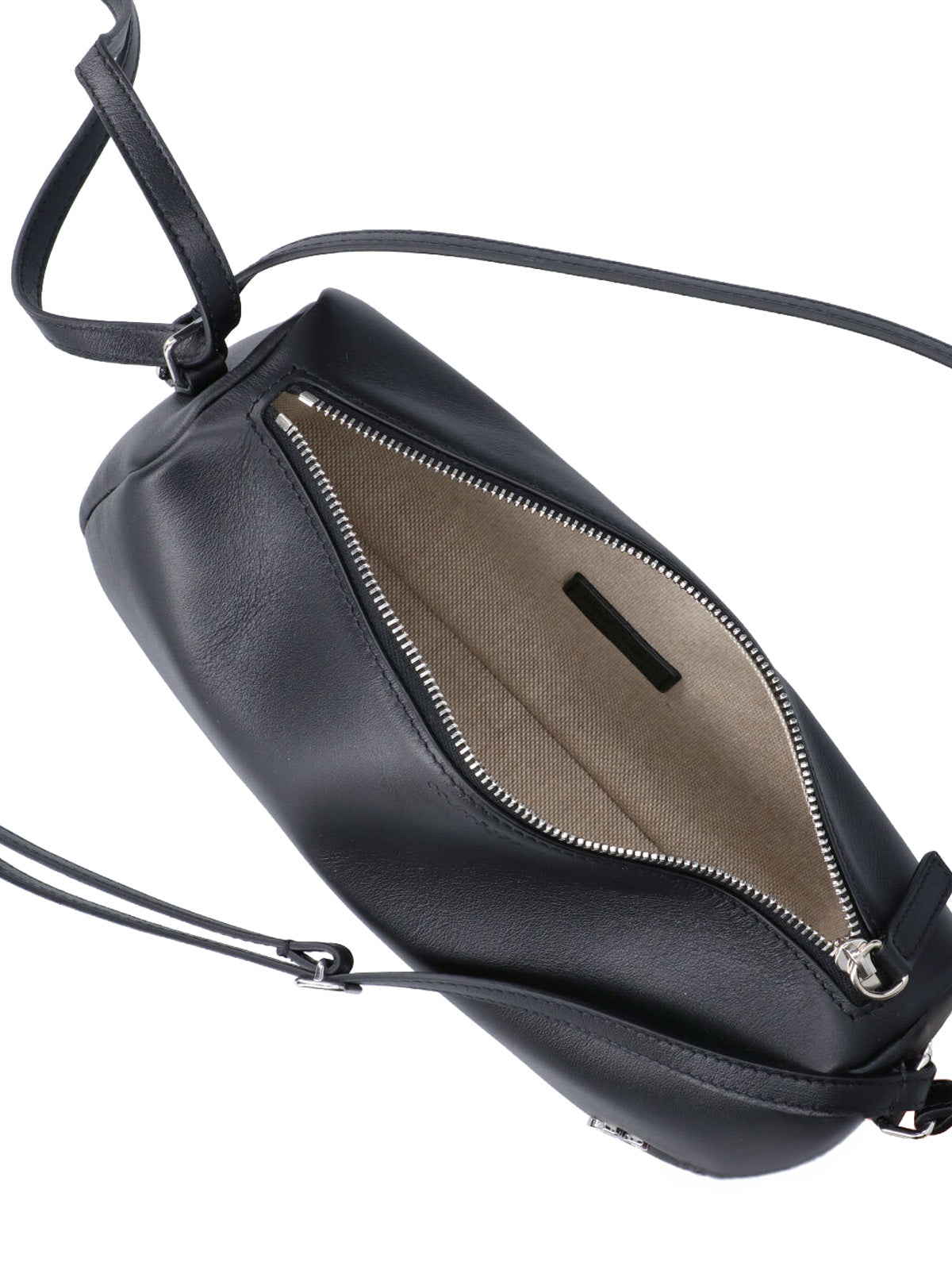 Rectangular Black Calf Leather Shoulder Bag with Zip Closure