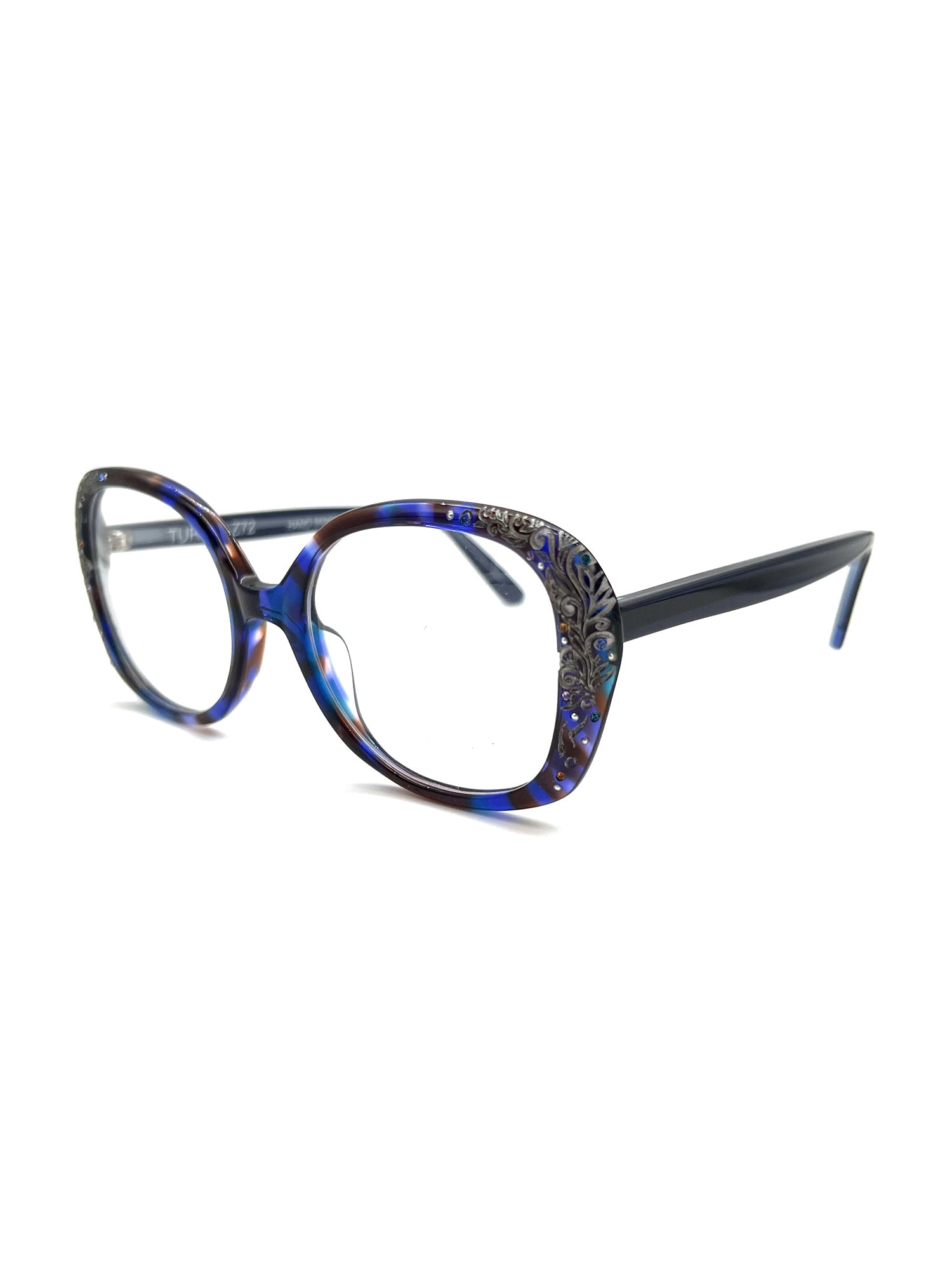 Oversized Cat-Eye Optical Frames with Intricate Temple Detailing