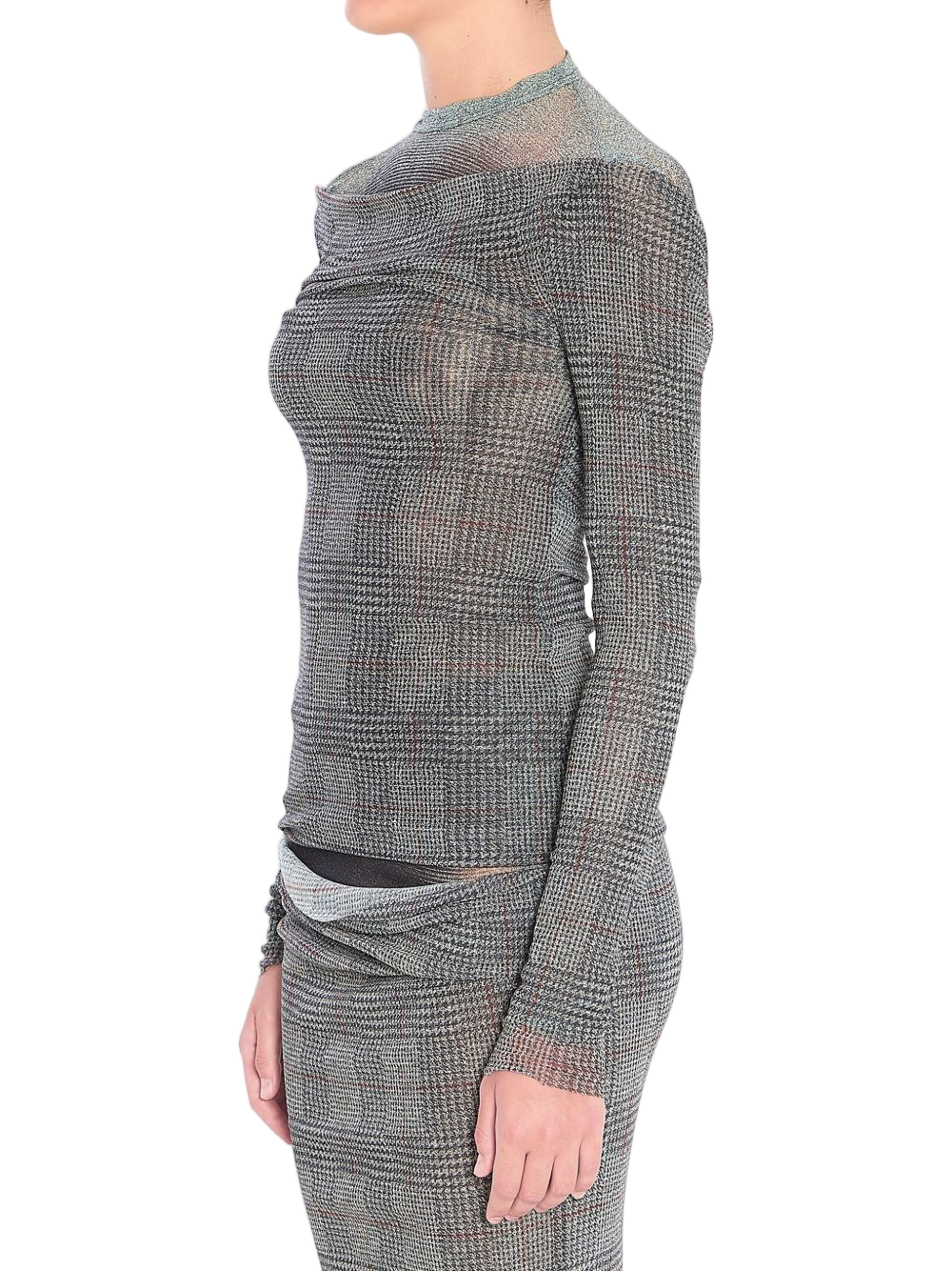 Grey Prince of Wales Check Long-Sleeved Top