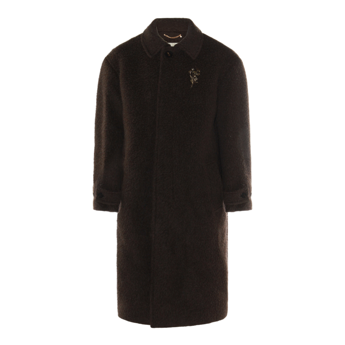 Textured Longline Coat with Classic Collar