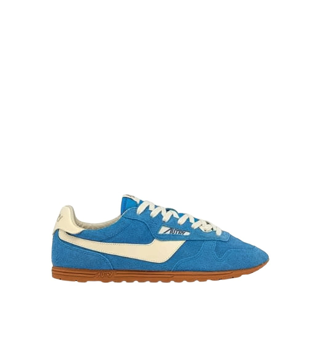 Vibrant Blue Suede Sneakers with Cream Accents