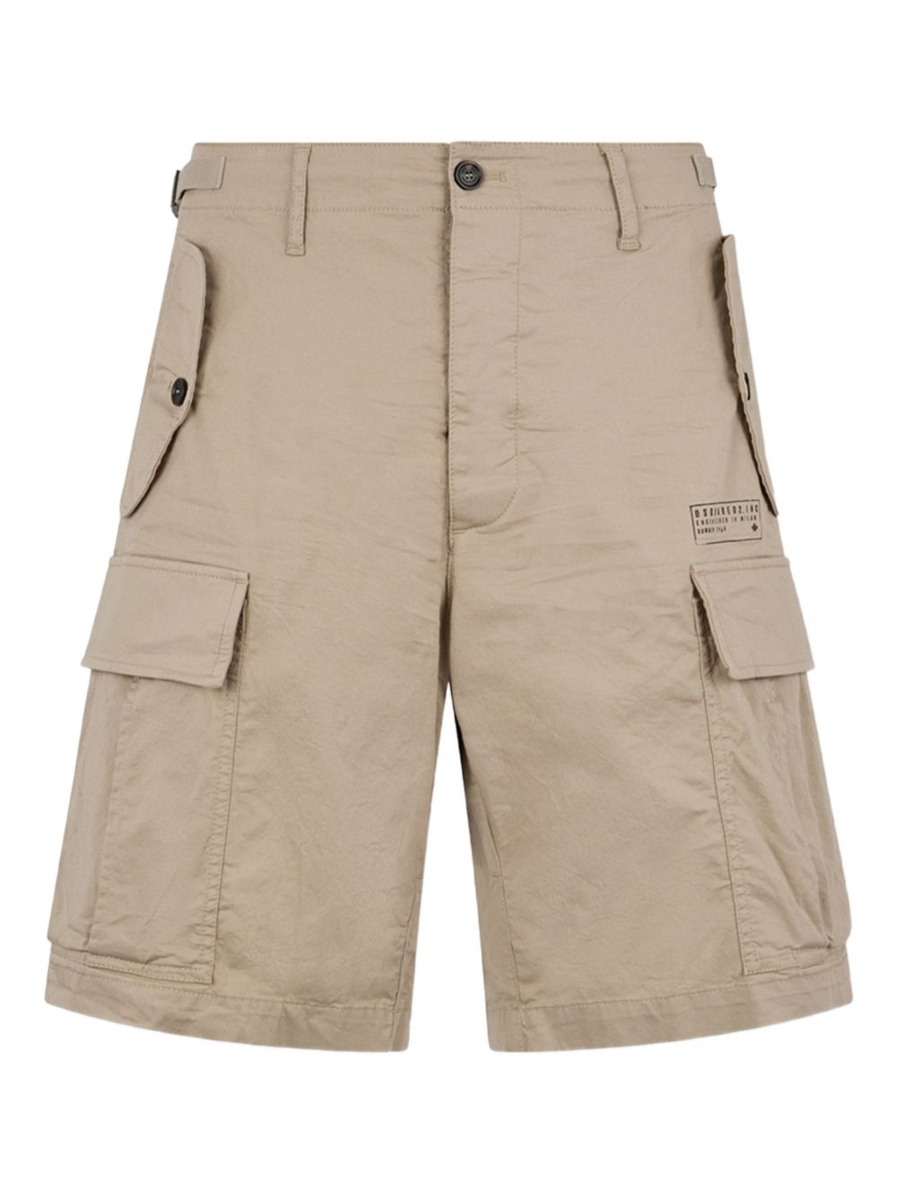 Cotton Beige Shorts With Flap Pockets