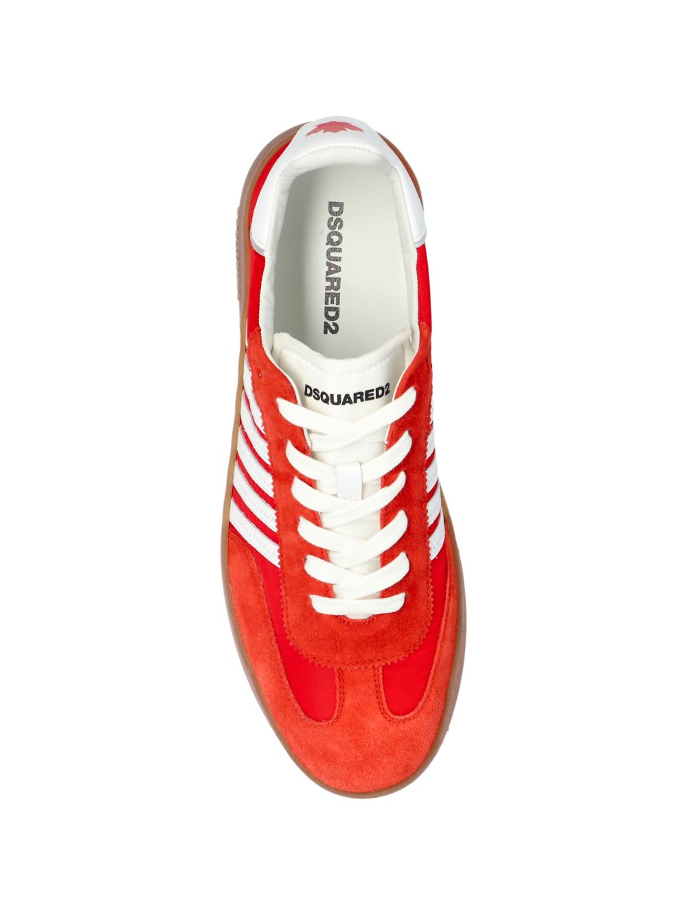 Red Leather Sneakers With Striped Detailing