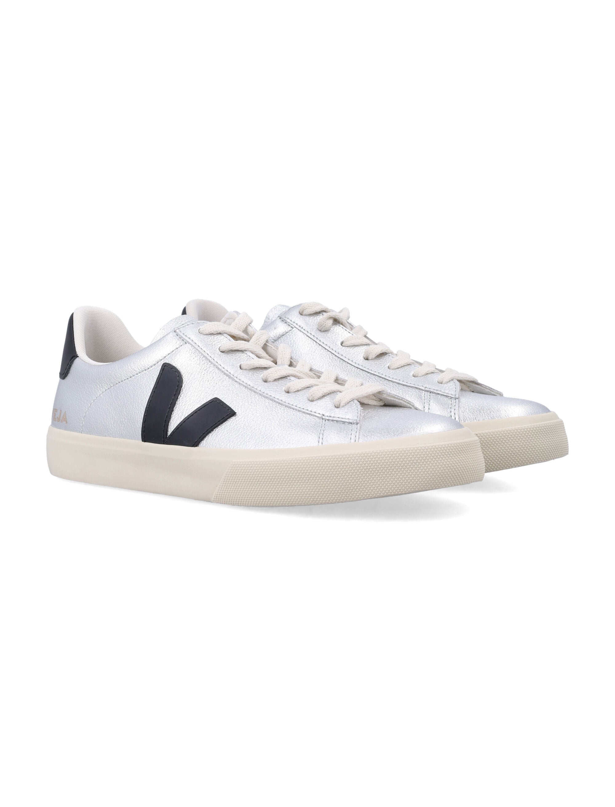 Campo Silver And Black Leather Sneakers