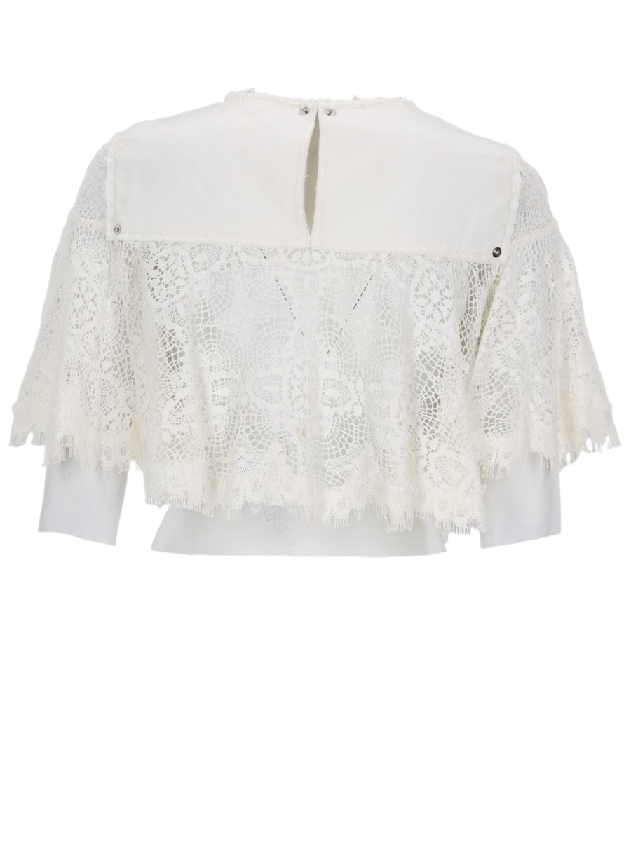 Cropped Top with Lace Overlay and Scalloped Edges