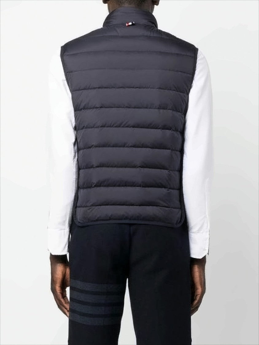 Sleek Padded Vest With Horizontal Quilting And High Collar