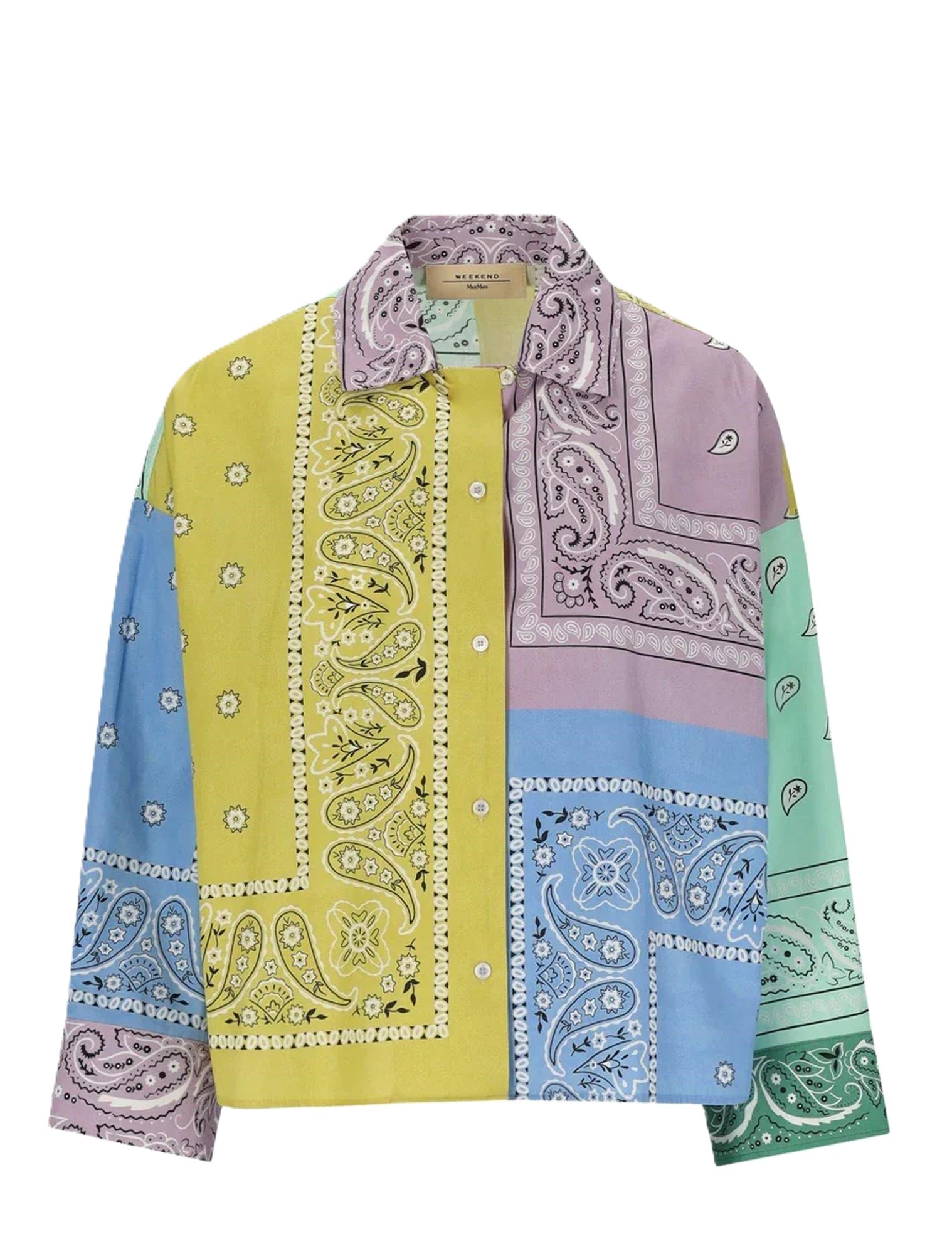 Patchwork Cropped Jacket with Classic Collar