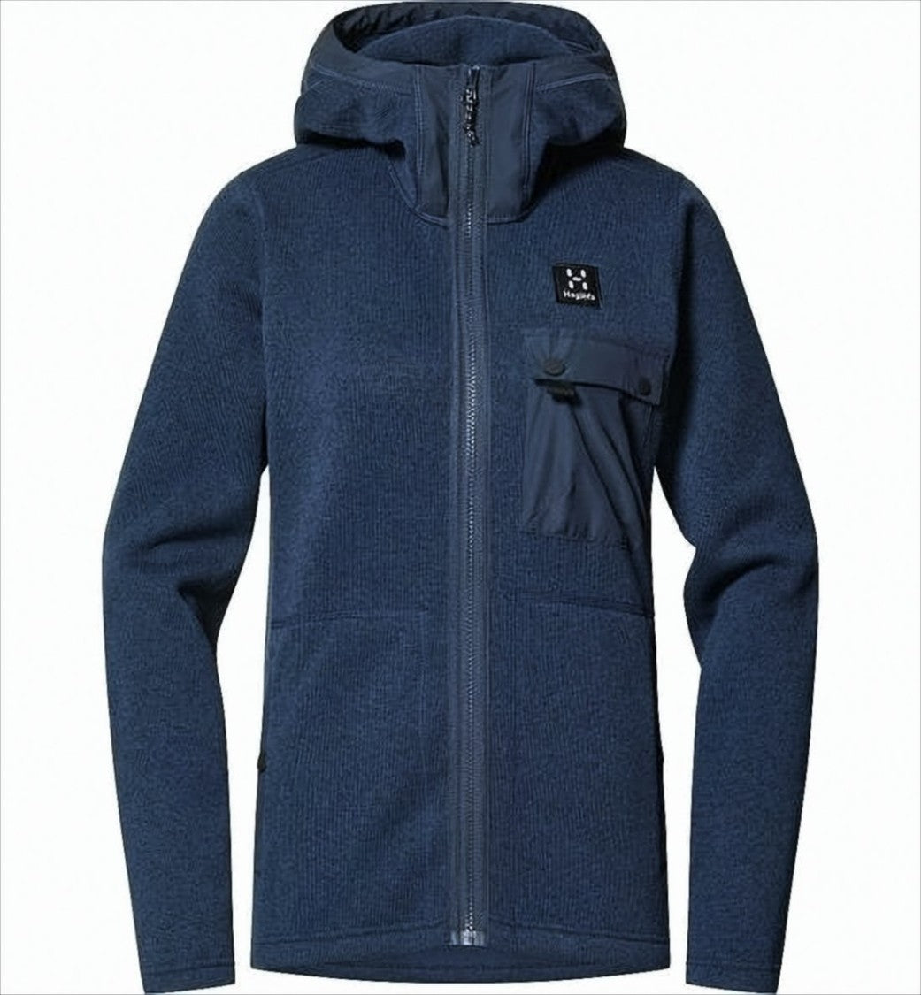 Textured Blue Zip-Up Jacket with Hood