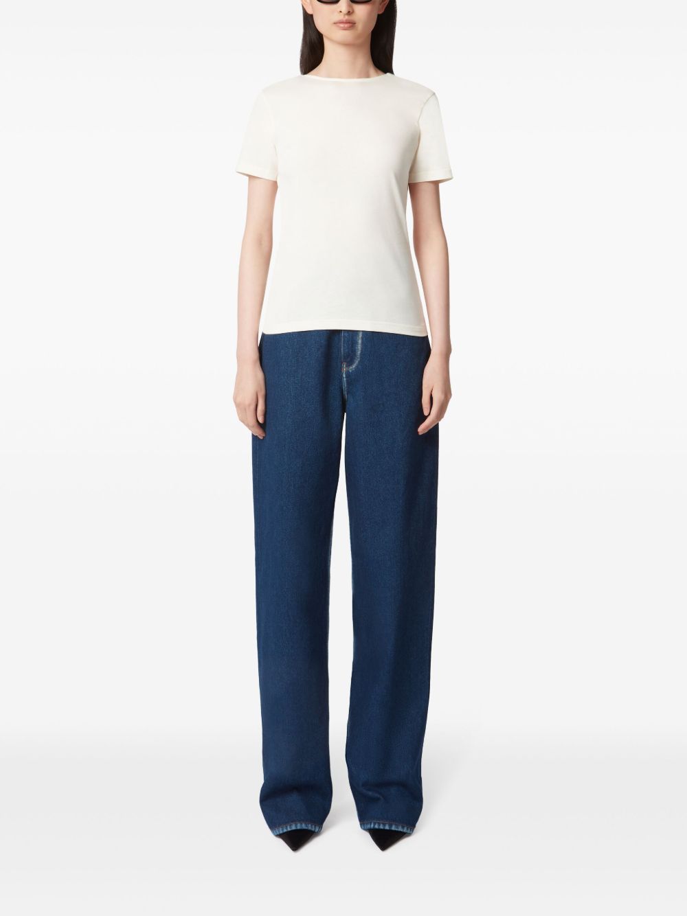 V-Back Draped Short-Sleeved Top