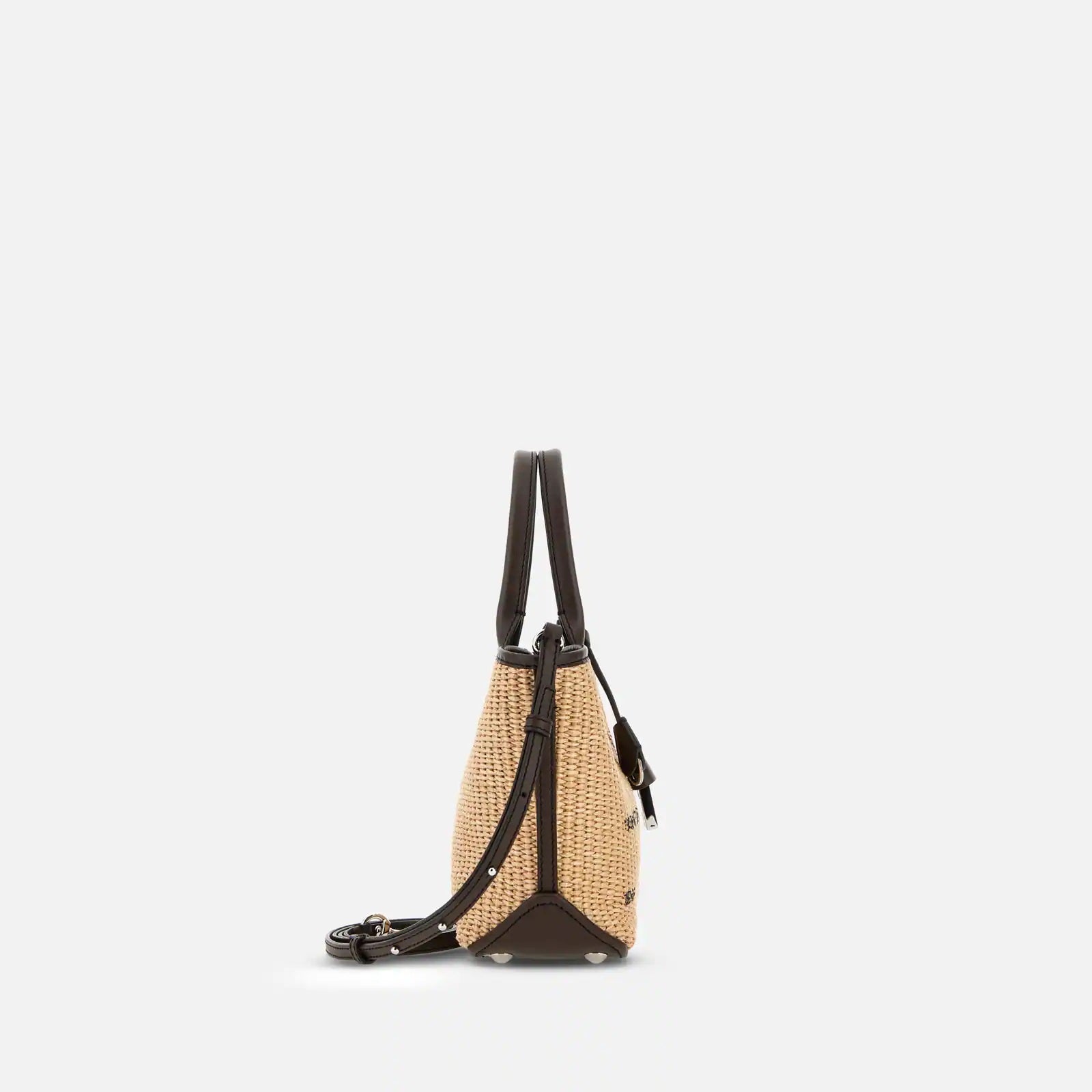 Beige Address Shopping Mini Raffia Shopping Bag