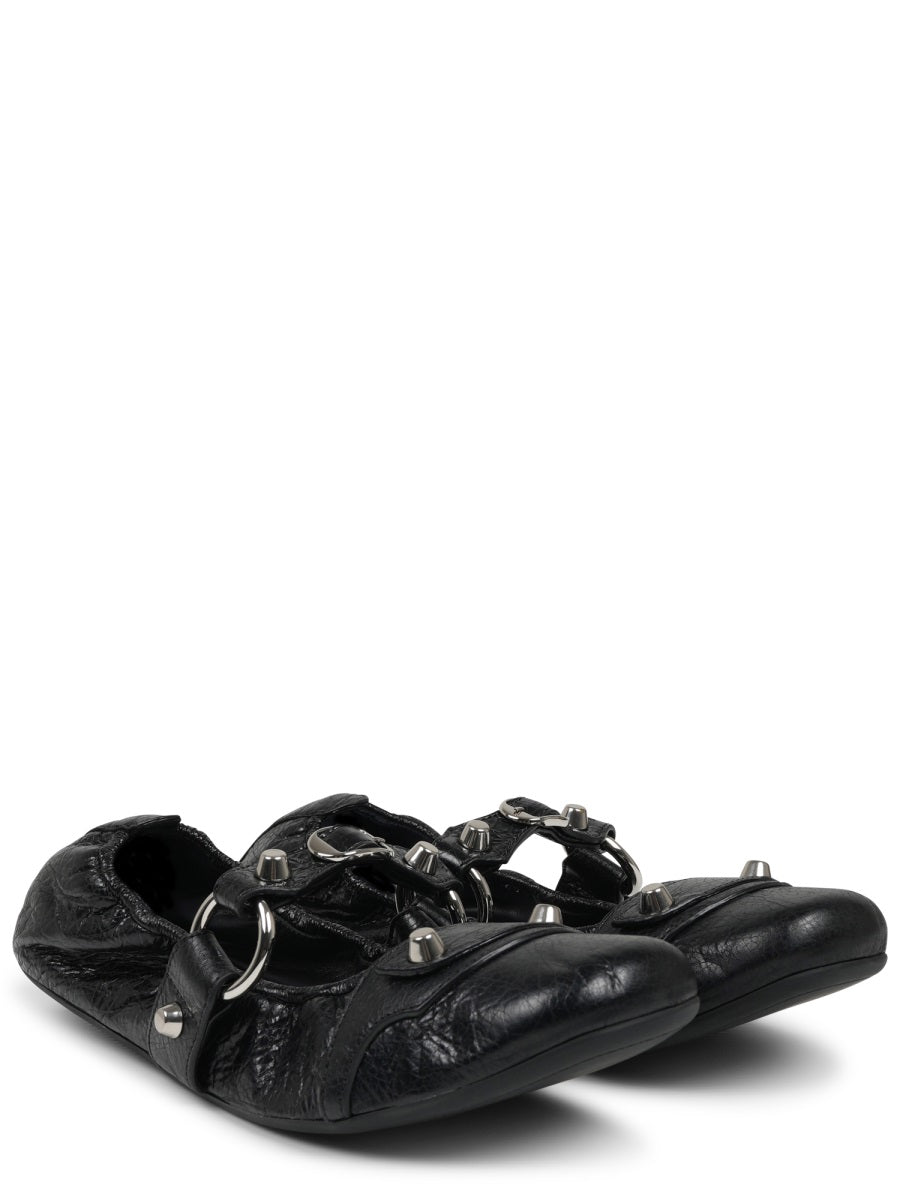 Ballerina Flats In Textured Lambskin With Silver Accents