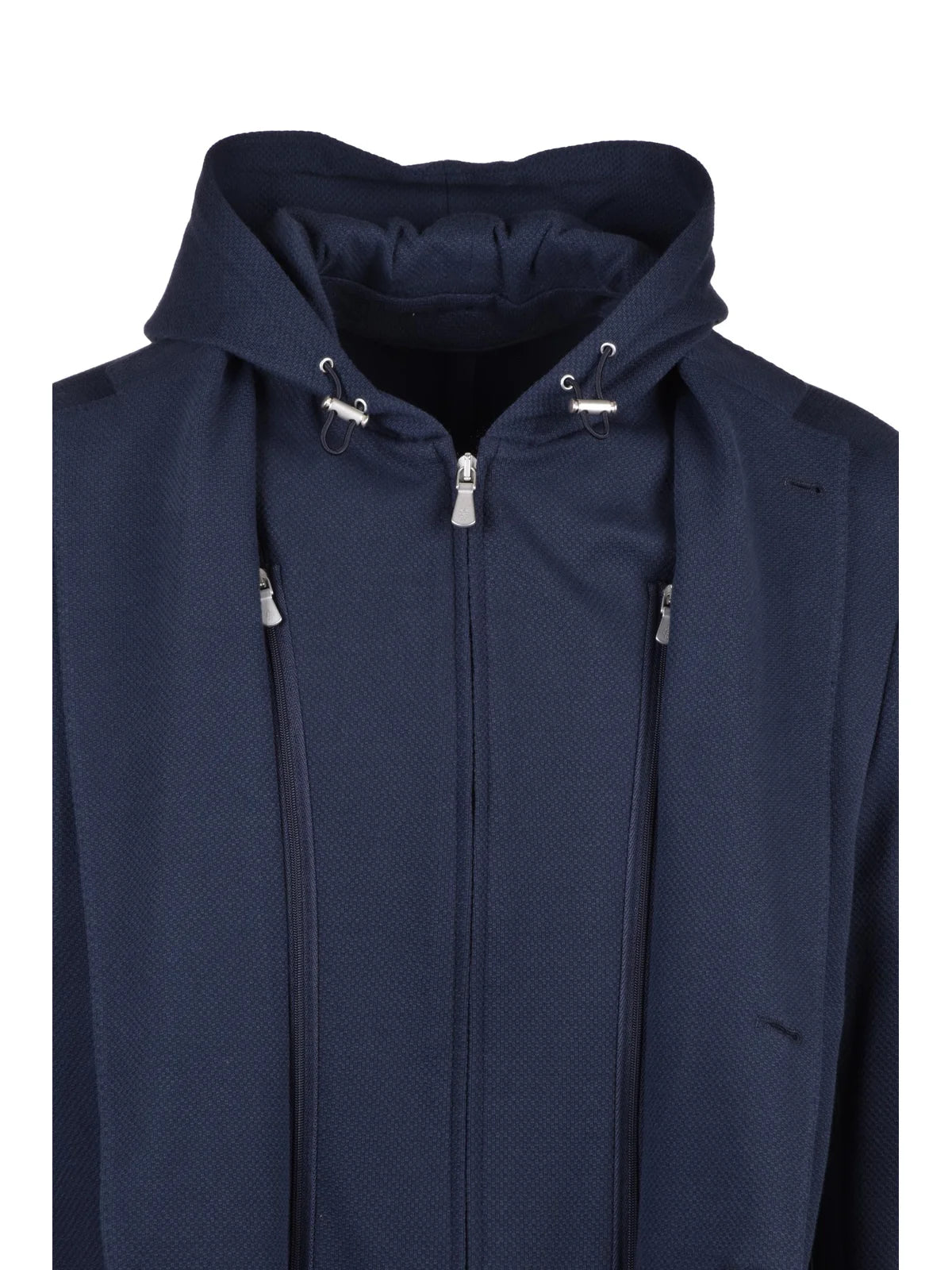 Blue Cotton Polyamide Elastane Rounded Blazer Jacket