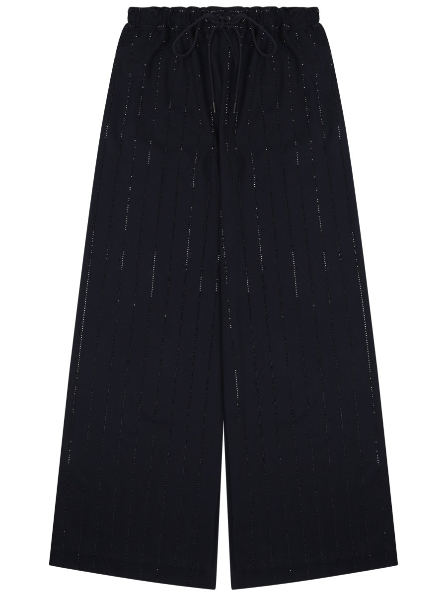 Wide-Leg Pants With Vertical Rhinestone Embellishments