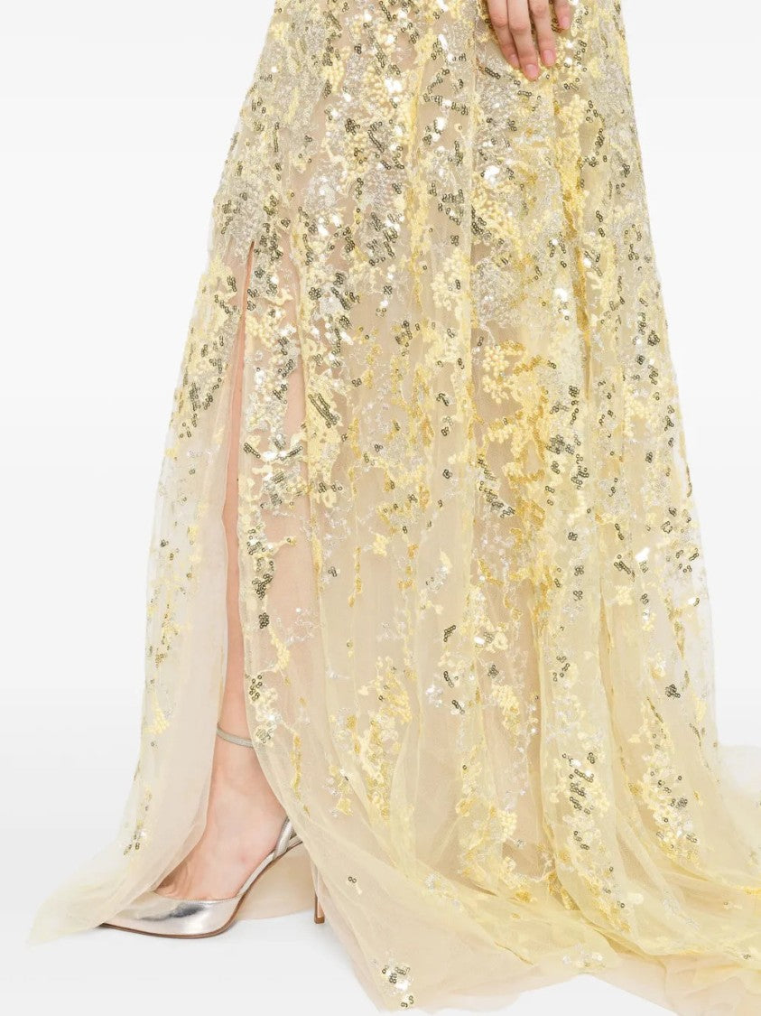 Off-Shoulder Long Embroidered Dress