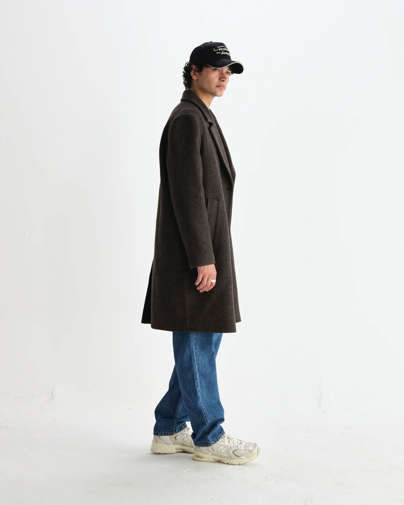 Herringbone Double-Breasted Overcoat with Structured Collar