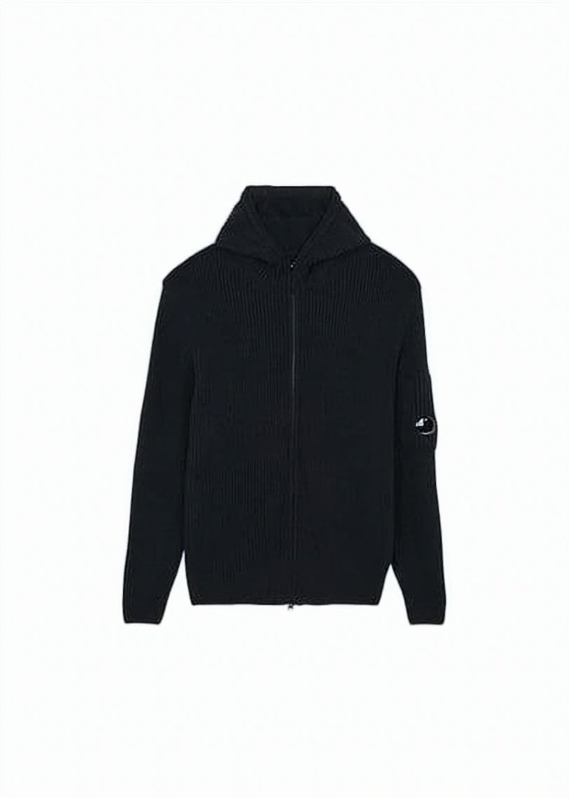 Knitted Zip-Up Sweater with Ribbed Texture