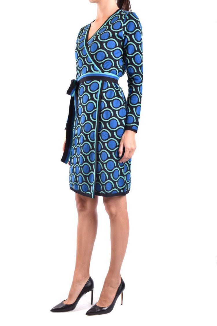 Multicolor Wrap Dress With Geometric Pattern
