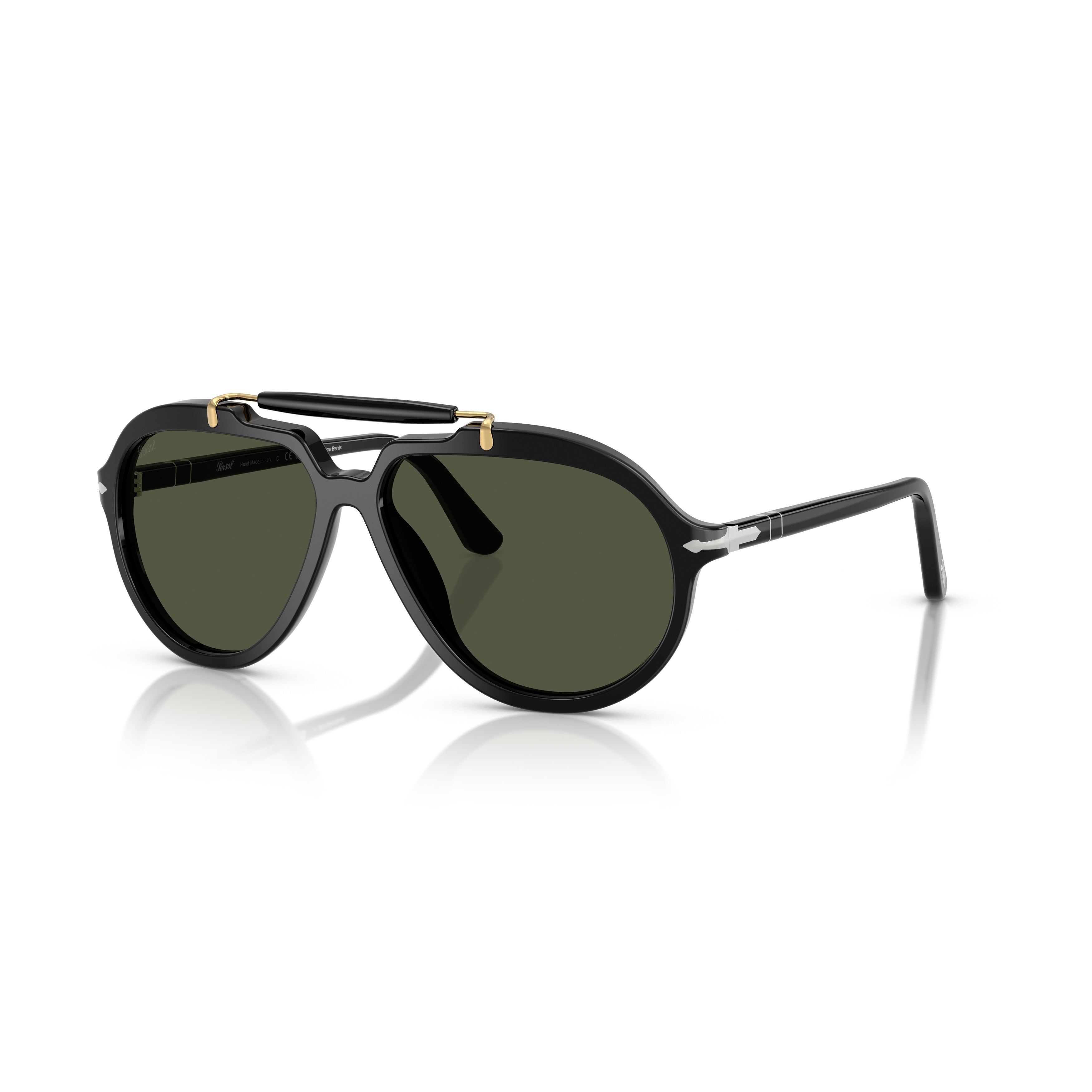 0po0202s Bold Black Aviator Sunglasses with Gold Accents