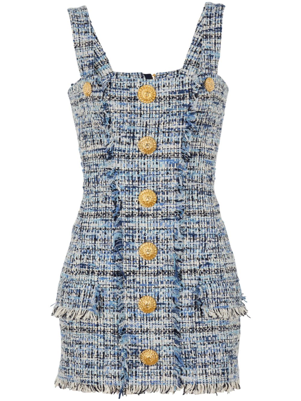 Fitted Blue-Grey Tweed Mini Dress