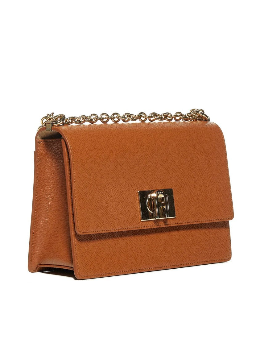 Structured Leather Shoulder Bag With Metallic Clasp