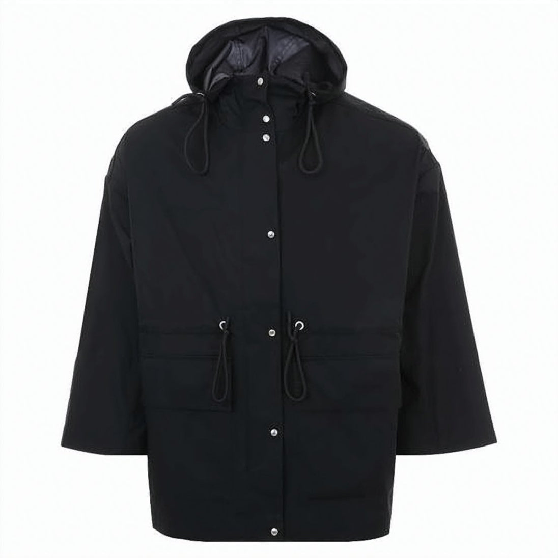 Hooded Black Jacket with Adjustable Drawstrings