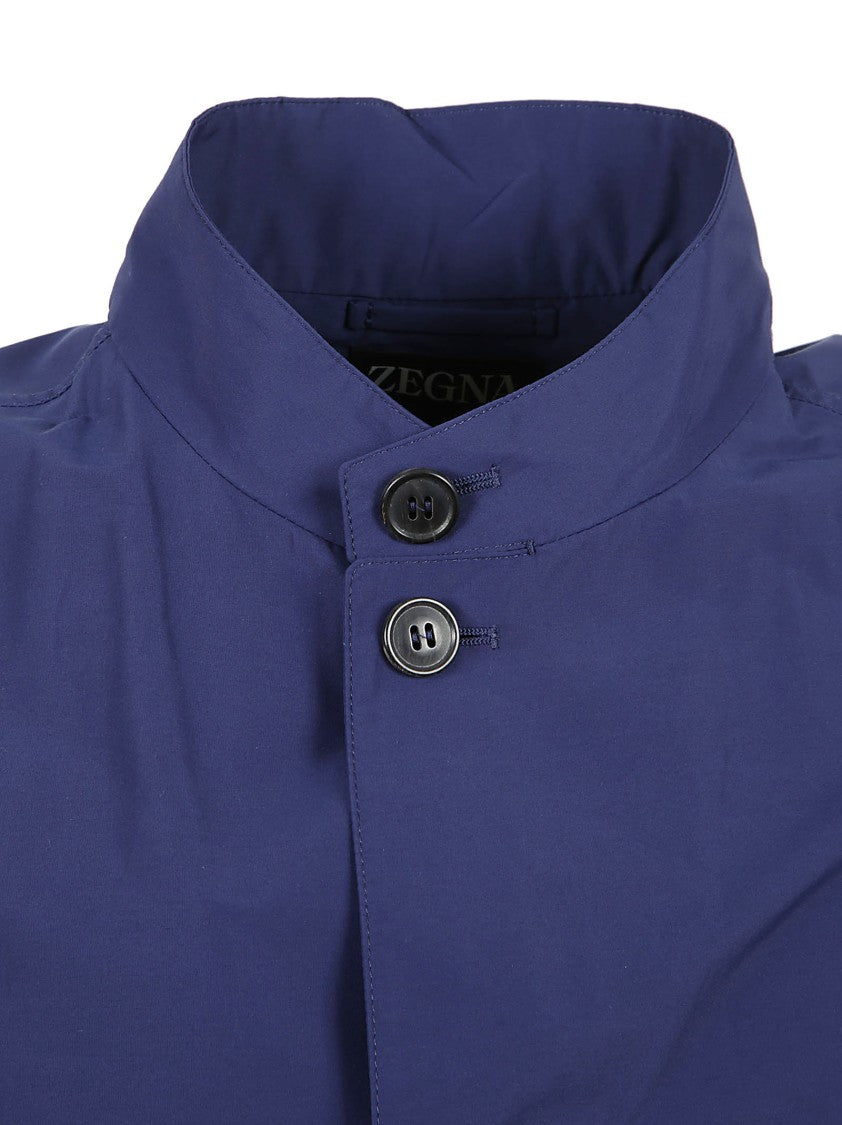 High Collar Tailored Coat With Button-Up Front
