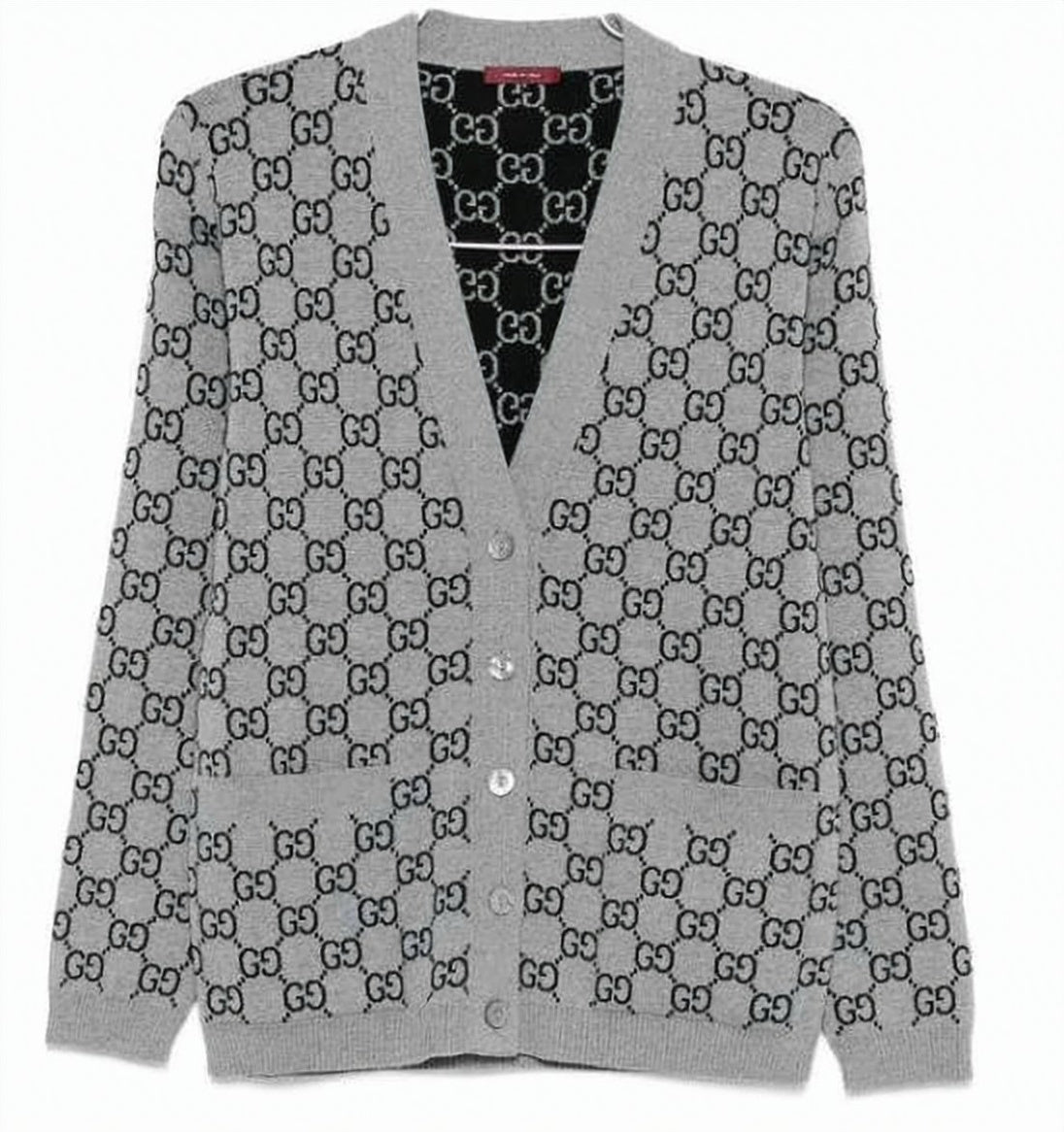 Classic V-Neck Cardigan with All-Over Logo Pattern