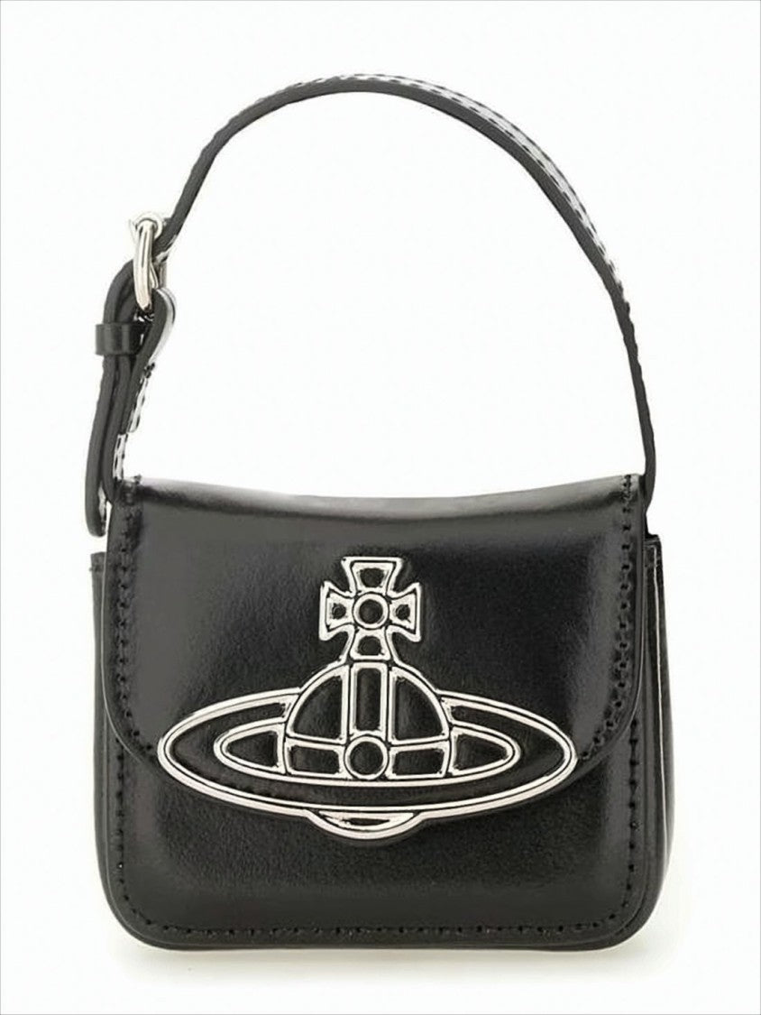 Structured Leather Shoulder Bag with Metallic Emblem